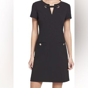 Tommy Hilfiger black sheath dress size 8 gold grommets